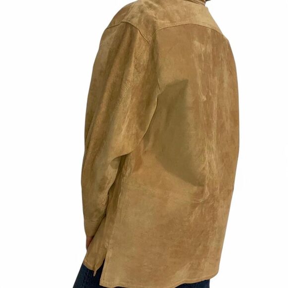 Vintage Brown Suede Leather Button Down Jacket 100% Pig Suede - Picture 5 of 6